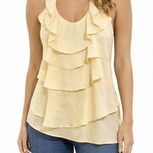 Ruffled V-Neck Sleeveless Blouse in Light Yellow